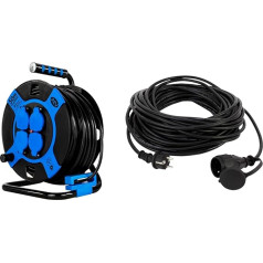 REV Cable Reel, IP44, Outdoor, 4 Earthing Contact Sockets, 50 m, Black & 0065109 Extension, Extension Cable, Outdoor Use, Waterproof 10 m, 3680 W, black