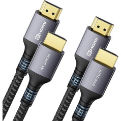 Stouchi HDMI 2.1 Cable, 8K, 1.2 m, Ultra HD, 48 Gbit/s High Speed, 8K 60Hz / 4K 120Hz / 144Hz / 165Hz, RTX 3080, DSC, eARC, Dynamic HDR10 4:4:4, HDCP 2.2 & 2.3, Dolby, Compatible with TV / PS5 / Xbox Series, Pack of 2