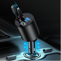 GLILAVOX Retractable Car Charger, Car Charger Compatible with iPhone and Type C Cable, 60 W Mobile Phone Quick Charger Cigarette Lighter Adapter with Galaxy S25/Ultra/S25+/iPhone 16 Pro Multiple