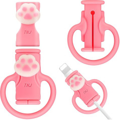 SAISN iPhone Charger Cable Protector, Silicone Charging Cable Protector, Cute White Cat Claws Wire Protector, 2 in 1 Flexible Cable Protector for Cables, Shatterproof Charging Cable, Cable Protector