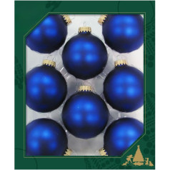 Dekohelden24 Lauschaer Christmas Tree Decorations Set of 8 Baubles Plain Matt Satin Royal Blue 6.7 cm with Golden Crown + 50 Quick Hangers