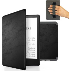 MyGadget Faux Leather Case for Amazon Kindle 11th Generation (2022-6 Inch) with Hand Strap & Auto Sleep/Wake Function in Black