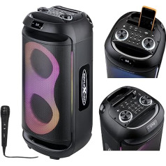 REFLEXION PSX40BT Mobile Buetooth Party Speaker, DJ, Karaoke, 500 Watt, FM PLL Stereo Radio, Disco Lighting with Mode Selection, Includes Microphone, Lithium Battery