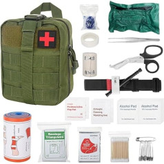 HIULLEN Outdoor First Aid Kit, 46 Pieces Medical Tactical Bag, First Aid Trauma Set, First Aid Kit Military, Emergency Trauma Survival Equipment for Camping, Hiking, Home (Green)