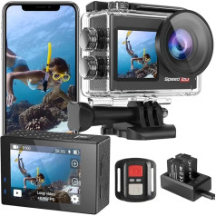 Hiicam Speed 20 Action Cam 4K60FPS 40MP WiFi Underwater Camera 40M Waterproof Ultra HD Touchscreen Action Cam 170° Ultra Wide Angle Ice Stabilisation 5X Zoom, 2.4G Remote Control and 2 Batteries