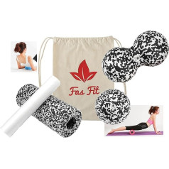 Fas Fit fascia roller, foam roller set 4 or 6, or 8 pieces, massage rollers and fascia balls, fascia roll for effective fascia training, includes Poster, exercise book, e-book and gym bag, back roller.