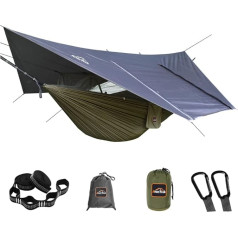 AnorTrek Camping Hammock with Mosquito Net and Rain Fly Tarpaulin, Portable Double Hammock with Two Tree Straps, 210T Nylon Hammock and Waterproof Rain Fly Set for Hiking, (Green)