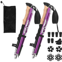 Nordic Men's Walking Poles Women, 33-125 cm Hiking Poles, Foldable, with Ergonomic Hand Strap, Foldable Design and 12 Rubber Tips for Hiking, Climbing, Camping and Outdoor Adventures, Purple