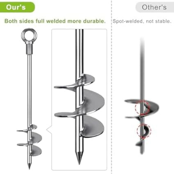 Insaga Tent Pegs, Metal Tent Pegs, Stable Pegs, Ground Anchor, Tent Hooks, Ground Anchor, 45 cm Screw in Trampoline Kit for Swing Kit/Camping/Shed/Dog/Carport with 37 cm Fixed Chain, Pack of 2