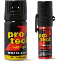 Pack of 2 Pepper Spray Protect Anti-Dog Direct Jet 40 ml + Wide Jet 15 ml for Self-Defence Defence Spray Extremely Strong 1 Million Scoville