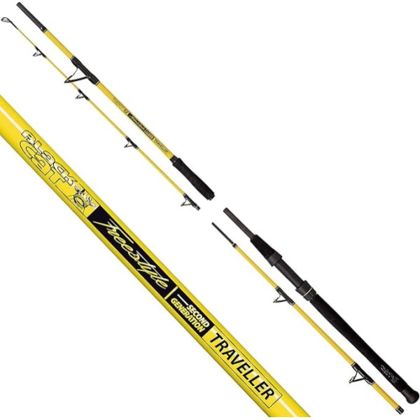 Black Cat Premium Freestyle Traveller Fishing Rod Travel Rod Catfish Fishing Casting Weight 400g Black/Yellow 2.40m