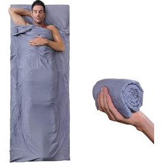 MIFFIYA Hut Sleeping Bag, Thin Sleeping Bag Made of 100% Washed Cotton with Buttons, Elastic Band and Zips, Lightweight, Inlay, Can Put a Pillow, Inner Sleeping Bag, Blue, 120 cm x 210 cm