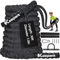 Keepark Battle Ropes for Home Gym 1 Inch Diameter 30 Feet Length Training Rope with Protective Cover for Kids Men Women Training Fitness and Strength Training
