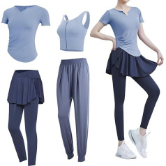 Pilates and Yoga 4 Piece Set for Women Short Sleeve T Shirt Tank Bra Pants Polyester Spandex XL for 135-150lbs