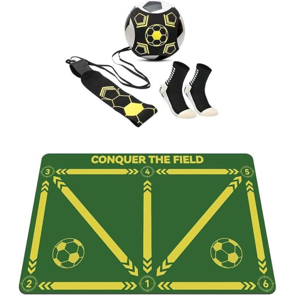 Fußball-Trainingsmatte, Fußball-Fußschritt-Trainingsmatte, Beweglichkeit, verbessert die Ballkontrolle, leise und rutschfest, inklusive verstellbarem elastischem Seil und rutschfesten Socken, perfekt