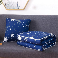Cushion Blanket 2 in 1 Travel Blanket Cushion Quilt Multifunctional Pillow Blanket Neck Support Pillow Soft & Warm Nap Mat Cushion for Sofa Bed Office Chair (Blue Starry Sky)