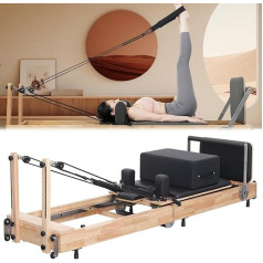 WENMEE Pilates-Reformer aus Eichenholz, zusammenklappbares multifunktionales Heimfitnessgerät mit hochfesten Federn, Sprungbrett