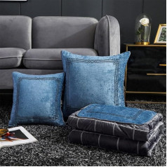 goodFarewell Kissendecke 2 in 1​ Reisedecke Kissen Quilt Multifunktionale Kissen Decke Nackenstützkissen Soft & Warm Nap Mat Kissen für Schlafsofa Bürostuhl （Retro-Blau）