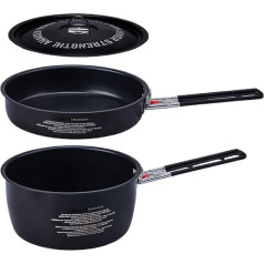 Camping Kochgeschirr Set 2L 1.2L Pfanne | Abnehmbarer Griff & Stapelbar | Gleichmäßige Für Kochen, Braten, Backpacking | Ideal Für Paare, Familien, Wandern, Angeln