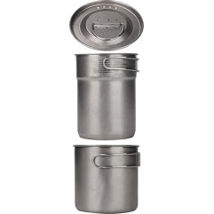 Camping Cooking Pot Set - 2 x Stainless Steel Camping Cooking Pot | Outdoor Survival Equipment, Portable Cooking Accessories for Garden, Trekking, Hiking and Mountaineering