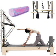 Faltbares Reformer-Pilates-Gerät mit Reformer-Box, Sprungbrett für Heimtraining und anpassbare Übungen (Grau 217 x 68 x 65 cm)