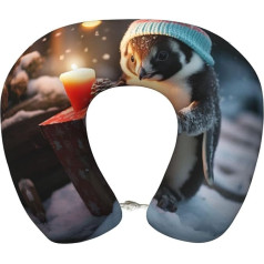 Santa Penguin Print Travel Pillow, Soft Supportive Neck Pillow for Travel, Neutral Memory Foam Neck Pillow