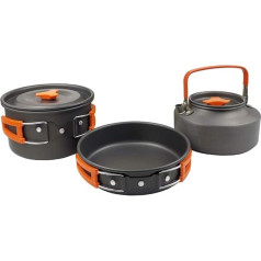 QTYQWC 3Pcs/Set Outdoor Camping Hiking Cookware Utensils 2-3 People Portable Travel Picnic Teapot Pot Frying Pan Cooking Tableware (Color : E)