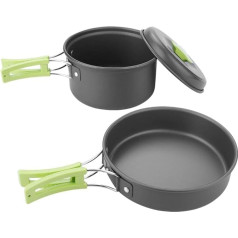 XHTLLO 8-teiliges Camping-Kochgeschirr-Set, Hochtemperaturbeständiges Camping-Kochgeschirr-Set aus Aluminiumlegierung, Leichtes Wanderkochgeschirr Mit Guter Wärmeisolationswirkung(Grün)