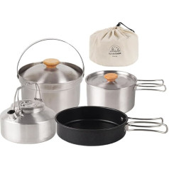 Fesjoy Camping Hiking Cookware Set Picnic Cookware Kit Portable Outdoor Pot Stainless Steel Pan Kettle Travel Set Accorio Kitchen