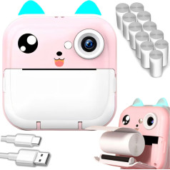 Retoo Bērnu termoprinteris ar kameras skaļruni 5 spēles Mini Cat 11 ruļļi - rozā krāsā