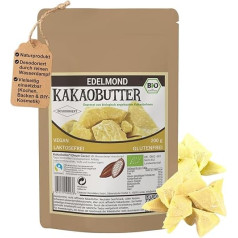 Edelmond 100% Organic Purified Cocoa Butter (Water Vapour Deodorised) - Vegan, Lactose-free & Gluten Free (200 g)