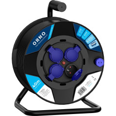 Pagarinātāja kabeļa spole, 4 kontaktligzdas 2P+Z, PVC kabelis H07RN-F 3x2,5 mm, garums 40 m, termiskais, strāvas aizsargs