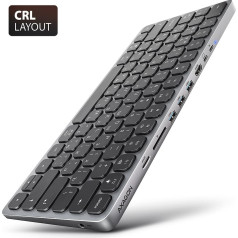 Axagon Tastatūra hmc-kb-crl usb-c 5gbps ar 9in1 multiport hub, sd/microsd, 3x usb-a, hdmi 4k/60hz, pd 100w, audio, kirilic izkārtojums, 60cm usb-c kabelis