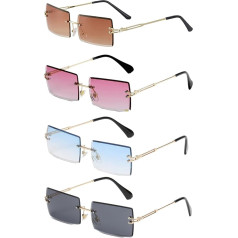 EUPSIIU 4 Pairs Rimless Rectangle Sunglasses for Women Men Fashion Square Rimless Sunglasses UV Protection Retro Frameless Funky Glasses Gradient Vintage Glasses for
