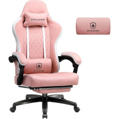 GTPLAYER Gaming Chair Fabric, Gaming Chair with Pocket Spring Cushion, Ergonomic Swivel Chair, Gamer Chair with Footrest, 150 kg Load Capacity, Pink