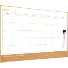 ARCOBIS Whiteboard Calendar & Cork Board Combination 90x60cm Magnetic Whiteboard with Calendar, Golden Frame, Monthly Planner for Office, Home, School