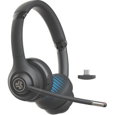JLab Go Work 2nd Gen Wireless Headsets with Microphone - 55+ Playtime Bluetooth or USB-C Dongle PC Headset, Multipoint Connect to Computer & Mobile - On Ear Wired or Wireless Office Laptop Headphones