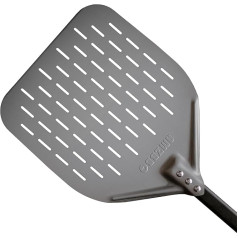 AMZBBQ® Premium Pizza Peel - [Long Handle] - Perforated Pizza Shovel Made of Hard Anodised Aluminium - Makes Pizza Dough Gliding Easier - Grill Accessory Gift [Width: 40 cm/Length: 92.5 cm]