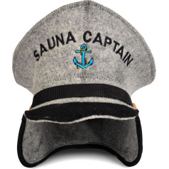 SAUNA GURU Sauna Hat 'Sauna Captain' Grey Wool Felt Hats – Protect Your Head from Heat – English Sauna E-Book Manual Included – with Embroidery, Sauna Captain Grey