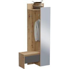xonox.home Torino X72E3619 Compact Wardrobe Set Hallway Furniture in Front Grey Oak Body Approx. 90 x 189 x 39 cm