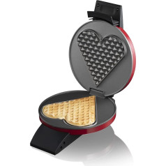 Cloer 1633V Waffle Iron, Valentine's Day, Mother's Day, for a Large Waffle Heart, Non-Stick Coating, Baking Light, Practical Stand Function, 930W, Red Painted Metal Housing