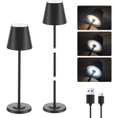 GOODEA LED Table Lamp Wireless with 3 Heights Adjustable 5500 mAh Battery Table Lamp - 3 Colours Dimmable Waterproof Aluminium Touch Table Lamp for Dining Room, Bedroom, Patio [Black]