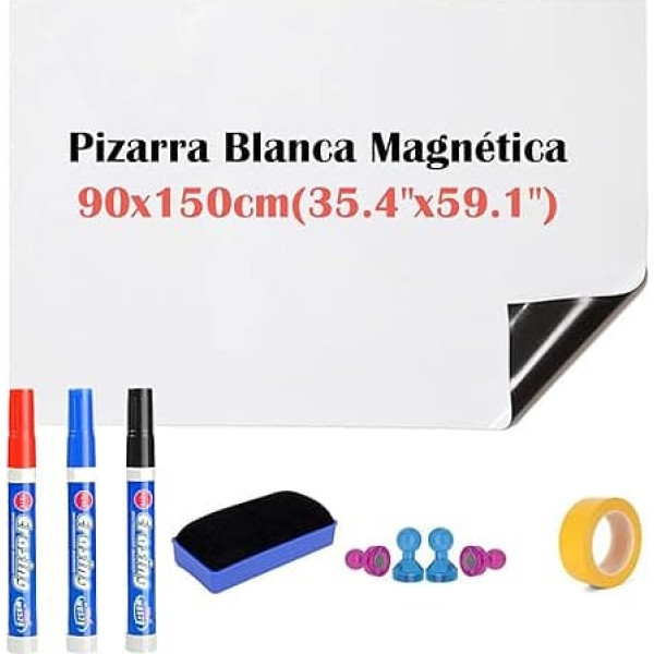 Homvik 90 x 150 cm Whiteboard Self Adhesive Magnetic Office Home Business Whiteboard with Marker Magnetic 35.4 x 59.1 Inches White