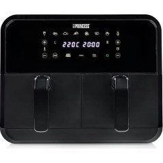 Princess Hot Air Fryer with Double Chamber with 2 x 4L Capacity - 74% Less Energy Consumption - Separate Temperatures for 2 Compartments - 8 Programmes - 182068, 2400 Watt, 38.4 x 37.4 x 30.8 cm