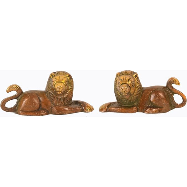 Purpledip Brass Pair of Lion Statues Showpieces for office/study Table, Fengshui Significance (11048)