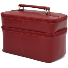 GERMANUS Handmade Cosmetic Bag Ina Cosmetic Case and Toiletry Bag Made of Thick Leather Red