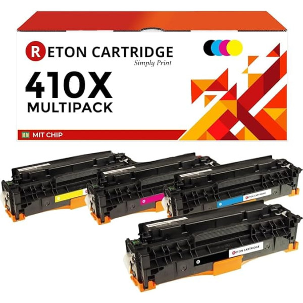 4 Original Reton Toner Cartridges with 25% More Content Compatible with HP 410X CF410X CF411X CF412X CF413X for HP Color Laserjet Pro MFP M477fdw M477fdn M477fn M477fnw M452dn M452nw M377dw