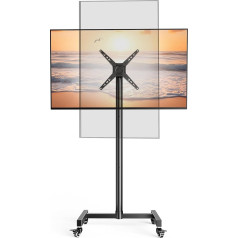 WHYFONE TV Ständer Rollbar für 17-50 Zoll TVs & Monitore, 180° Drehung von Quer- zu Hochformat Tragbarer Mobiler TV Wagen, Fernsehständer TV Standfuss Höhenverstellbar max. VESA 300x300mm bis zu 30kg