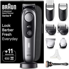 Braun Beard trimmer, trimmer/hair trimmer for men, professional hair clipper, 40 settings, charging station, travel case, beard stencil, 180 minutes, wireless operating time, waterproof, BT9440.