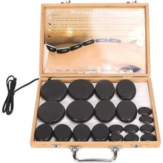 Pack of 20 Hot Stones for Massage with Bamboo Warmer, Quick Heating, Round Basalt Massage Stones, Electric Hot Stone Massage Set for Spa, Warming, Relaxation, Healing